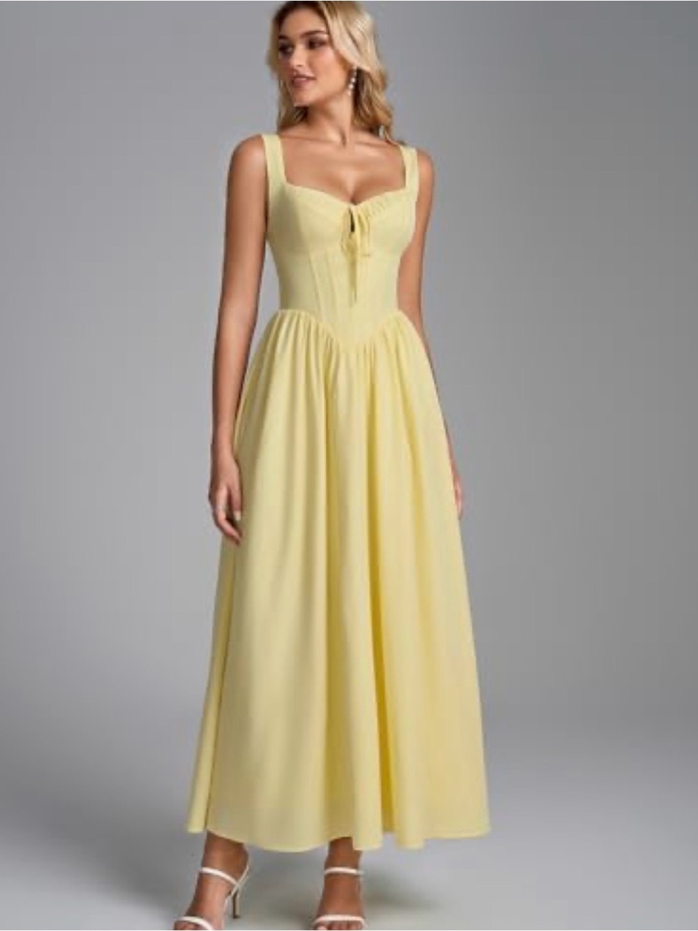 Glnege Sunlit Yellow Corset-Style Maxi Dress size S